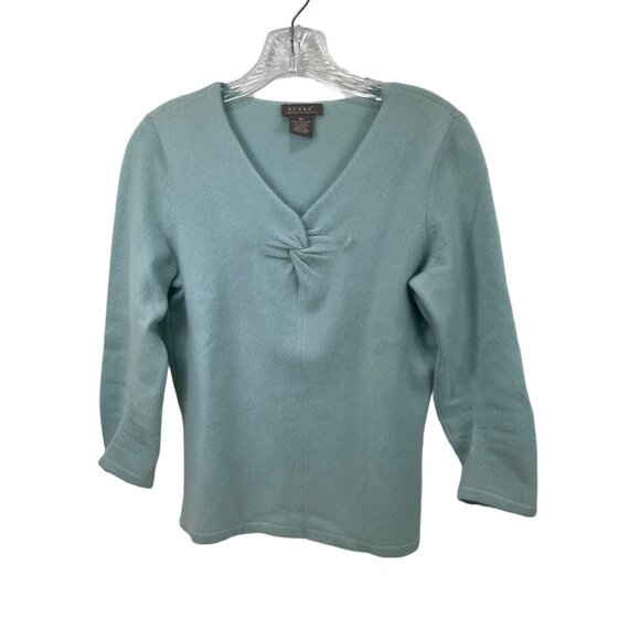 Kenar Medium Green Cashmere  V-neck Blue Long Sleeve Cashmere Sweater 10d - Picture 4 of 9